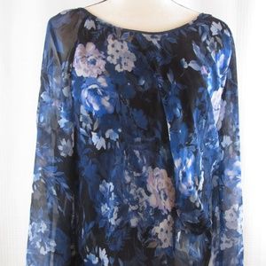 Roz & Ali XL women's blue floral print top